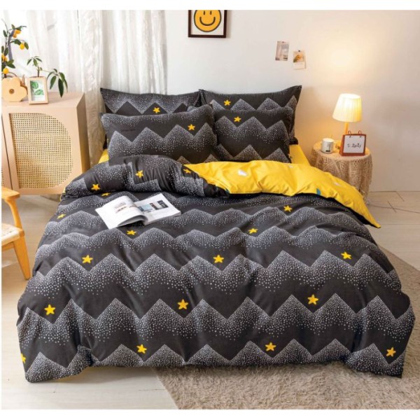 Set Lenjerie Eleganta pentru pat dublu, Bumbac Satinat Superior, 4 piese, cu ELASTIC, Cearceaf de pat cu elastic 180x200cm, E110