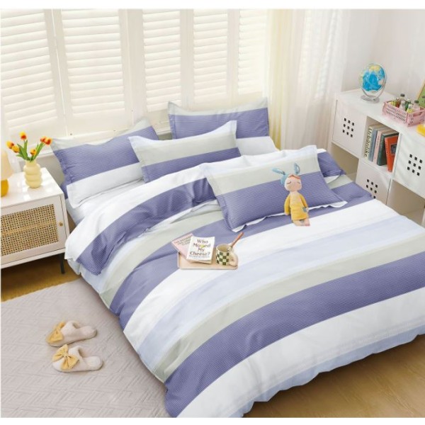 Set Lenjerie Eleganta pentru pat dublu, Bumbac Satinat Superior, 4 piese, cu ELASTIC, Cearceaf de pat cu elastic 180x200cm, E107