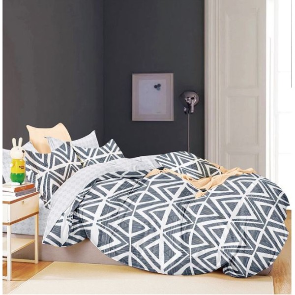 Set Lenjerie Eleganta pentru pat dublu, Bumbac Satinat Superior, 4 piese, cu ELASTIC, Cearceaf de pat cu elastic 180x200cm, E77