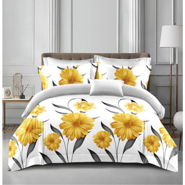 Set Lenjerie Eleganta pentru pat dublu, Bumbac Satinat Superior, 4 piese, cu ELASTIC, Cearceaf de pat cu elastic 180x200cm, E55