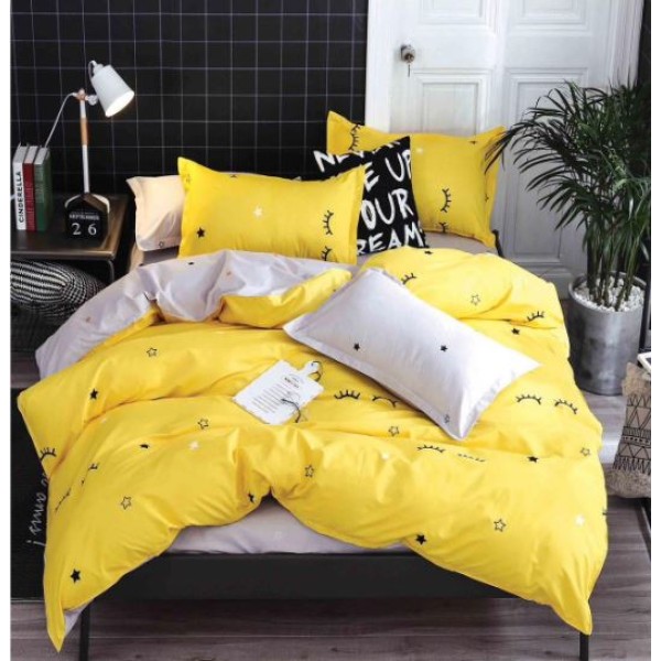 Lenjerie De Pat 1 Persoana 4 Piese, din Bumbac Finet, Cearceaf de pat cu elastic 140x200cm, T60-119