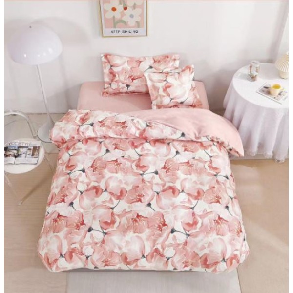 Lenjerie De Pat 1 Persoana 4 Piese, din Bumbac Finet, Cearceaf de pat cu elastic 140x200cm, T60-95