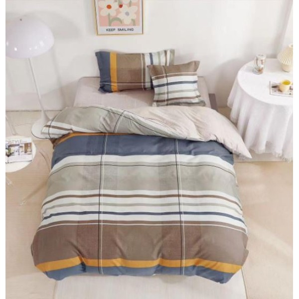 Lenjerie De Pat 1 Persoana 4 Piese, din Bumbac Finet, Cearceaf de pat cu elastic 140x200cm, T60-112