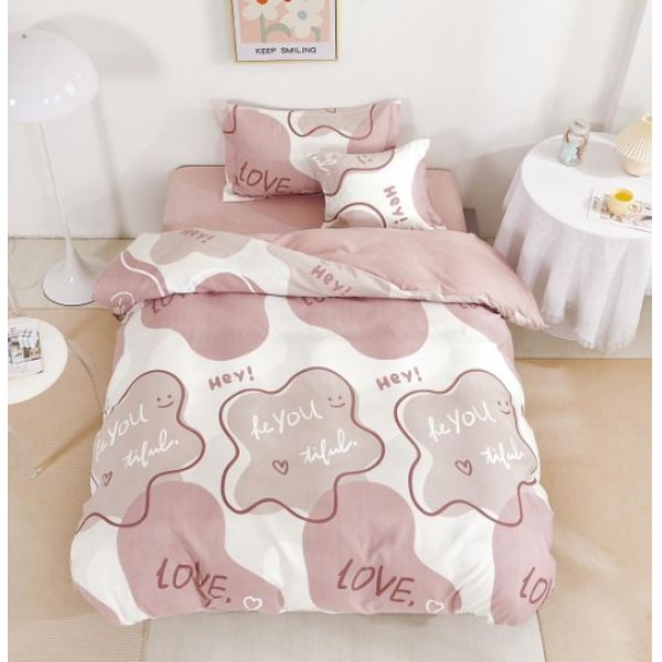 Lenjerie De Pat 1 Persoana 4 Piese, din Bumbac Finet, Cearceaf de pat cu elastic 140x200cm, T60-99