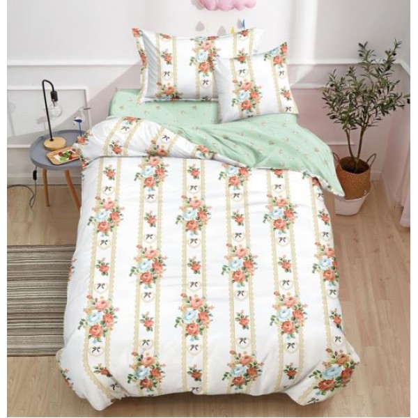 Lenjerie De Pat 1 Persoana 4 Piese, din Bumbac Finet, Cearceaf de pat cu elastic 140x200cm, T60-27