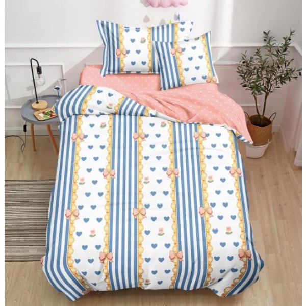 Lenjerie De Pat 1 Persoana 4 Piese, din Bumbac Finet, Cearceaf de pat cu elastic 140x200cm, T60-32