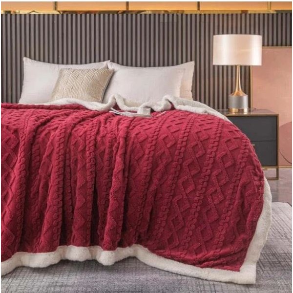 Patura cu blanita pentru pat dublu, model tip Tricot, Uni, 230x250cm, Z08