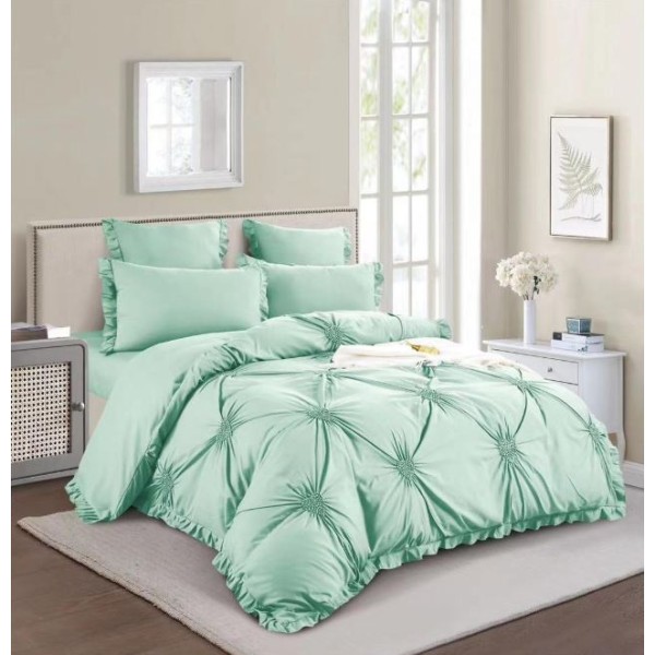 Lenjerie de pat dublu, Bumbac Finet, Cearceaf cu Elastic, 6 Piese, Inimioare Brodate,180x200cm, T1-12