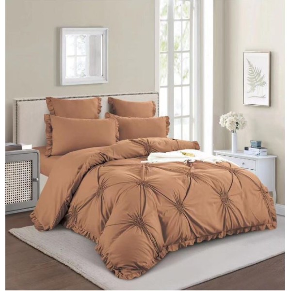 Lenjerie de pat dublu, Bumbac Finet, Cearceaf cu Elastic, 6 Piese, Inimioare Brodate,180x200cm, T1-01
