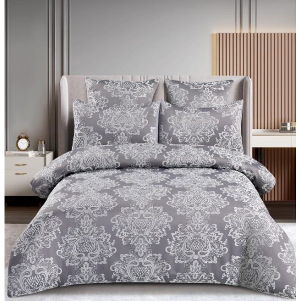 Lenjerie de pat dublu cu elastic, Jaquard Brodat Lux, 6 Piese, Cearceaf de pat 180 x 200 x 25 cm, T3-14