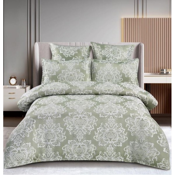 Lenjerie de pat dublu cu elastic, Jaquard Brodat Lux, 6 Piese, Cearceaf de pat 180 x 200 x 25 cm, T3-06