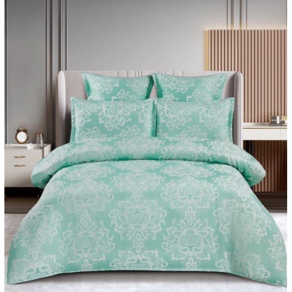 Lenjerie de pat dublu cu elastic, Jaquard Brodat Lux, 6 Piese, Cearceaf de pat 180 x 200 x 25 cm, T3-01