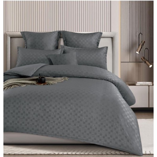 Lenjerie de pat dublu cu ELASTIC, Model Carouri,Bumbac  Finet, 6 piese, 2 persoane, Uni, 180x200cm, T4-06