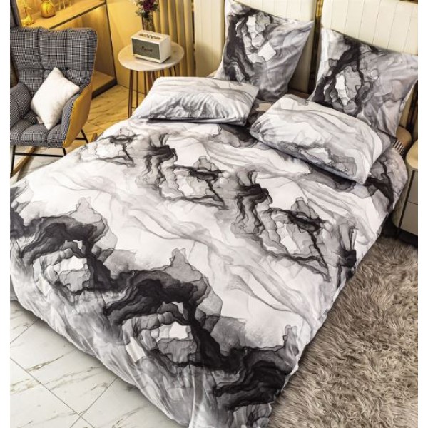 Set Lenjerie Eleganta 4 Piese Din Bumbac Satinat Cu Elastic ,1 Persoana, Cearceaf de pat 140x200 cm, YE-08