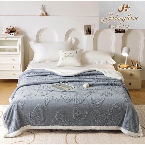 Patura Pufoasa Cocolino cu Blanita, Model Fluturi, Pat 2 Persoane, 200x230 cm, PF13