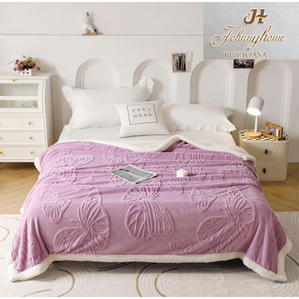 Patura Pufoasa Cocolino cu Blanita, Model Fluturi, Pat 2 Persoane, 200x230 cm, PF12 Patura Pufoasa Cocolino cu Blanita, Model Fluturi, Pat 2 Persoane, 200x230 cm, PF12