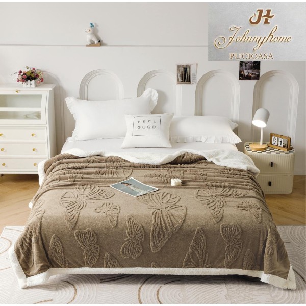 Patura Pufoasa Cocolino cu Blanita, Model Fluturi, Pat 2 Persoane, 200x230 cm, PF11