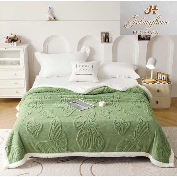 Patura Pufoasa Cocolino cu Blanita, Model Fluturi, Pat 2 Persoane, 200x230 cm, PF04