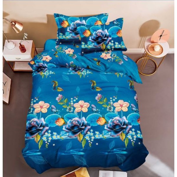 Set Lenjerie Eleganta 3D, Pentru 1 persoana, Bumbac Satinat, 4 piese, cearceaf pentru pat 155x230cm, BG-21