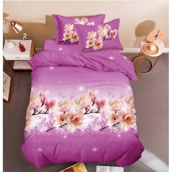Set Lenjerie Eleganta 3D, Pentru 1 persoana, Bumbac Satinat, 4 piese, cearceaf pentru pat 155x230cm, BG-17