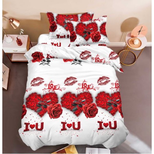 Set Lenjerie Eleganta 3D, Pentru 1 persoana, Bumbac Satinat, 4 piese, cearceaf pentru pat 155x230cm, BG-16