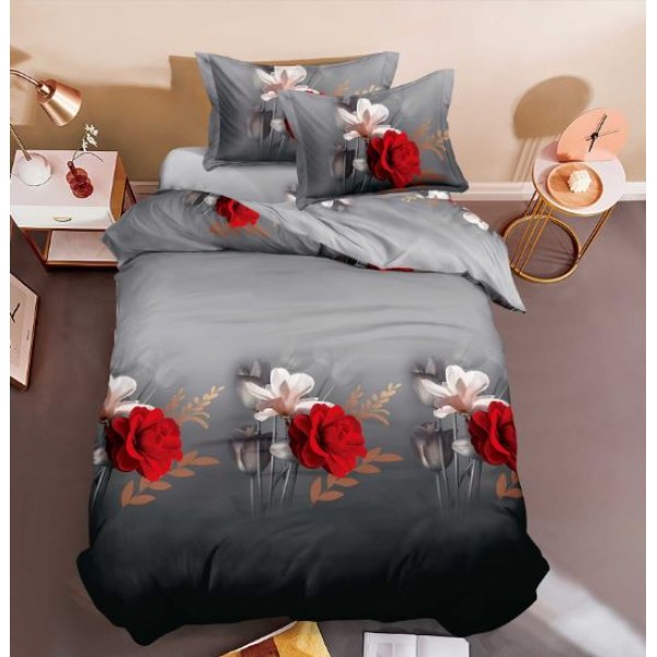 Set Lenjerie Eleganta 3D, Pentru 1 persoana, Bumbac Satinat, 4 piese, cearceaf pentru pat 155x230cm, BG-15