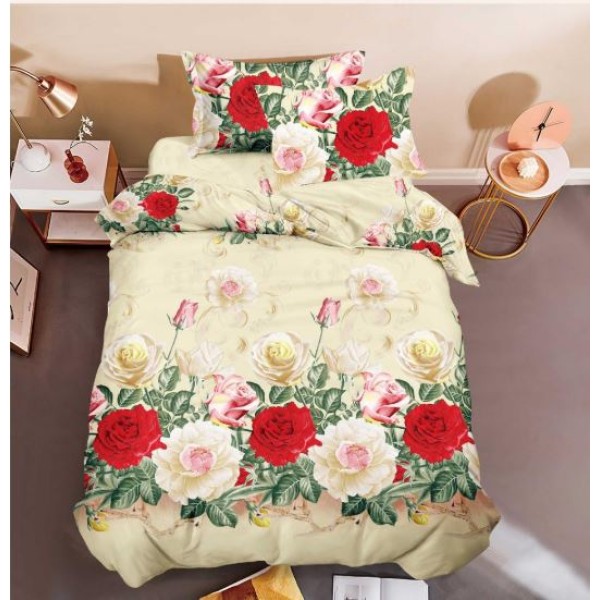 Set Lenjerie Eleganta 3D, Pentru 1 persoana, Bumbac Satinat, 4 piese, cearceaf pentru pat 155x230cm, BG-11