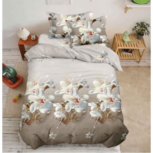 Set Lenjerie Eleganta 3D, Pentru 1 persoana, Bumbac Satinat, 4 piese, cearceaf pentru pat 155x230cm, BG-08