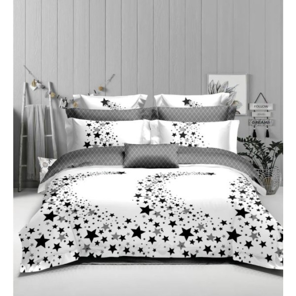 Set Lenjerie Eleganta 6 piese cu elestic din Bumbac Finet, Cearceaf de pat 180x200cm, Pat 2 Persoane, LP-6