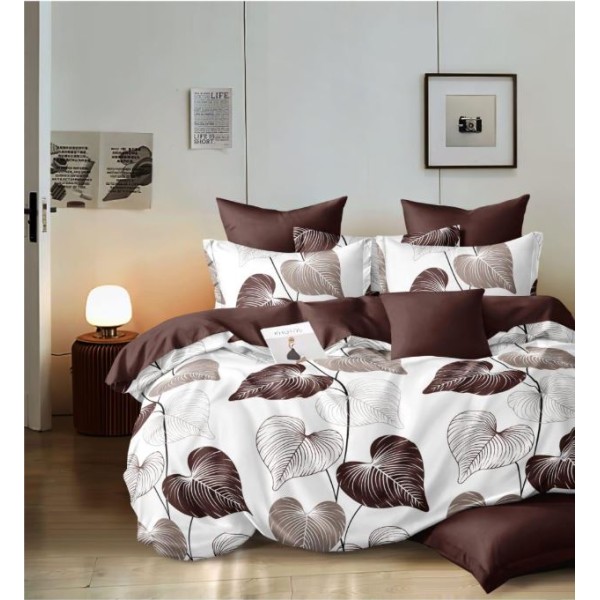 Set Lenjerie Eleganta 6 piese cu elestic din Bumbac Finet, Cearceaf de pat 180x200cm, Pat 2 Persoane, LP-9