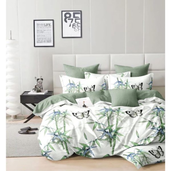 Set Lenjerie Eleganta 6 piese cu elestic din Bumbac Finet, Cearceaf de pat 180x200cm, Pat 2 Persoane, LP-12