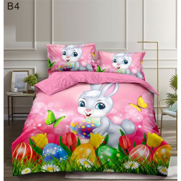 Set Lenjerie Eleganta cu imprimeu de Paște, 6 piese din Finet, Cearceaf de pat 230x250cm, Pat 2 Persoane, BB4 Set Lenjerie Eleganta cu imprimeu de Paște, 6 piese din Finet, Cearceaf de pat 230x250cm, Pat 2 Persoane, BB4
