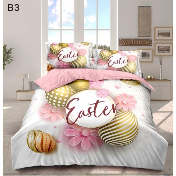 Set Lenjerie Eleganta cu imprimeu de Paște, 6 piese din Finet, Cearceaf de pat 230x250cm, Pat 2 Persoane, BB3 Set Lenjerie Eleganta cu imprimeu de Paște, 6 piese din Finet, Cearceaf de pat 230x250cm, Pat 2 Persoane, BB3