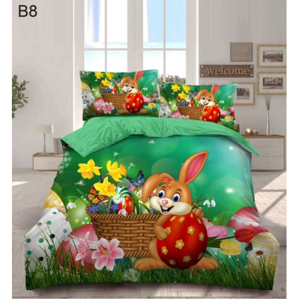 Set Lenjerie Eleganta cu imprimeu de Paște, 6 piese din Finet, Cearceaf de pat 230x250cm, Pat 2 Persoane, BB8 Set Lenjerie Eleganta cu imprimeu de Paște, 6 piese din Finet, Cearceaf de pat 230x250cm, Pat 2 Persoane, BB8