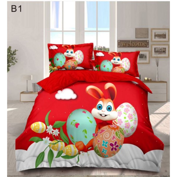 Set Lenjerie Eleganta cu imprimeu de Paște, 6 piese din Finet, Cearceaf de pat 230x250cm, Pat 2 Persoane, BB1 Set Lenjerie Eleganta cu imprimeu de Paște, 6 piese din Finet, Cearceaf de pat 230x250cm, Pat 2 Persoane, BB1