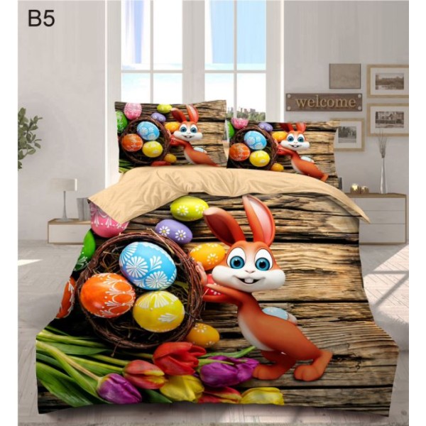 Set Lenjerie Eleganta cu imprimeu de Paște, 6 piese din Finet, Cearceaf de pat 230x250cm, Pat 2 Persoane, BB5 Set Lenjerie Eleganta cu imprimeu de Paște, 6 piese din Finet, Cearceaf de pat 230x250cm, Pat 2 Persoane, BB5