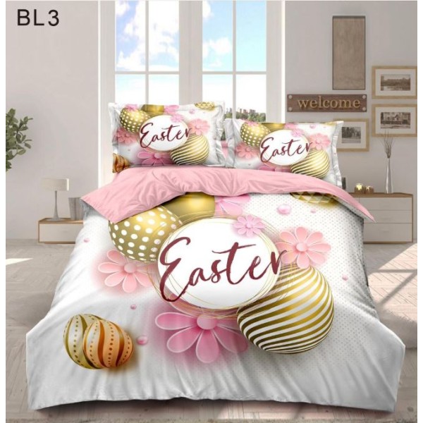 Set Lenjerie Eleganta cu imprimeu de Paște, 6 piese din Finet Cu Elastic, Cearceaf de pat 180x200cm, Pat 2 Persoane, BL3 Set Lenjerie Eleganta cu imprimeu de Paște, 6 piese din Finet Cu Elastic, Cearceaf de pat 180x200cm, Pat 2 Persoane, BL3
