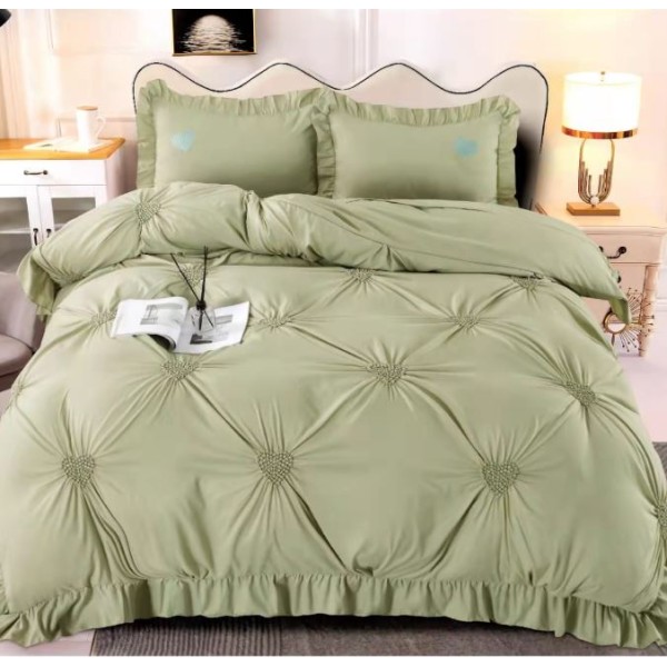 Lenjerie de pat FINET Brodate, pentru 2 persoane, 4 piese, Cearceaf de pat 220 x 240cm, JH-08