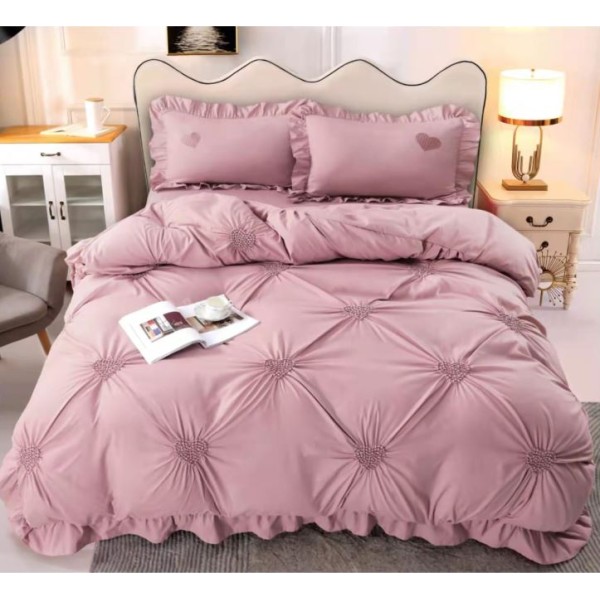 Lenjerie de pat FINET Brodate, pentru 2 persoane, 4 piese, Cearceaf de pat 220 x 240cm, JH-02