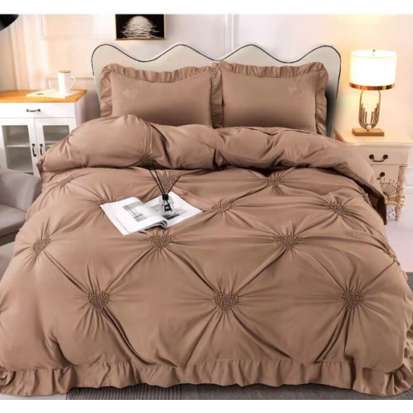 Lenjerie de pat FINET Brodate, pentru 2 persoane, 4 piese, Cearceaf de pat 220 x 240cm, JH-06