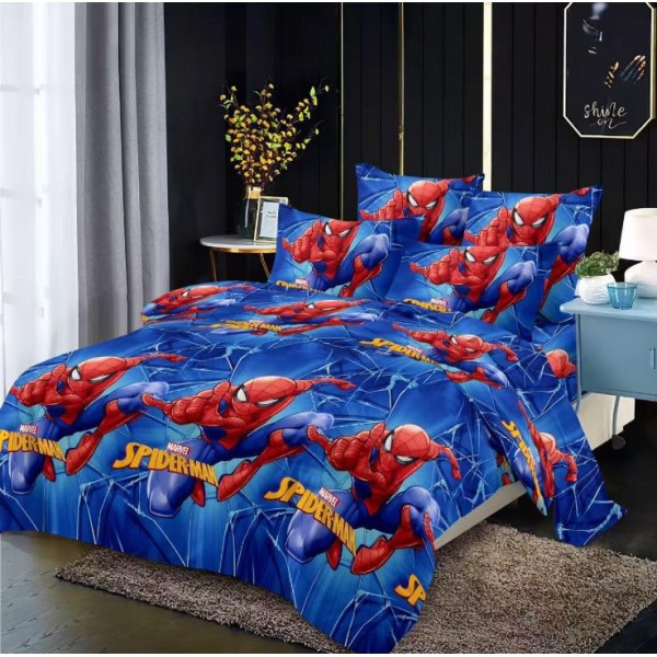 Lenjerie Bumbac tip Finet pufos, ușoară, Model Spiderman Albastru-Rosu pentru copii, cearceaf pentru pat 230x250cm, L-SP1
