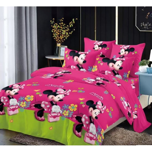 Lenjerie Bumbac tip Finet pufos, ușoară, Model Minnie Mouse pentru copii, cearceaf pentru pat 230x250cm, L-282