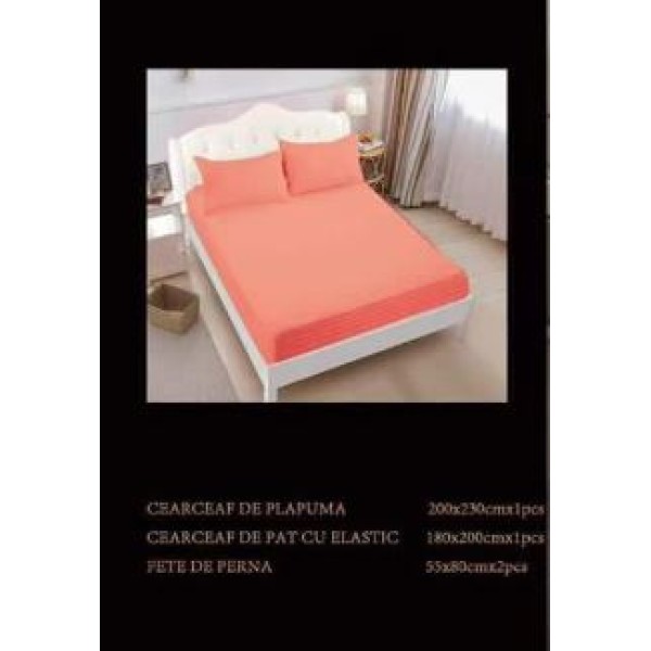 Lenjerie de pat dublu din damasc cu elastic, 4 piese, cearceaf pentru pat 180x200cm, PTC-09