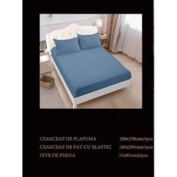 Lenjerie de pat dublu din damasc cu elastic, 4 piese, cearceaf pentru pat 180x200cm, PTC-11