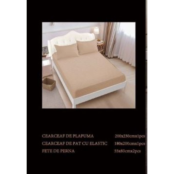 Lenjerie de pat dublu din damasc cu elastic, 4 piese, cearceaf pentru pat 180x200cm, PTC-12