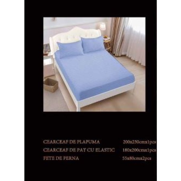 Lenjerie de pat dublu din damasc cu elastic, 4 piese, cearceaf pentru pat 180x200cm, PTC-22