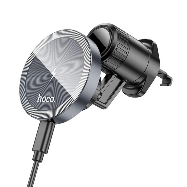 Suport auto Magsafe, Hoco HW6, Compatibil Apple, Incarcare wireless 15W, Grila de ventilatie, Negru