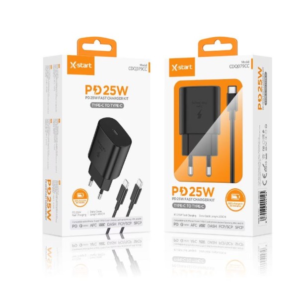 Incarcator retea X-Start Daden CDQ079CC + cablu de incarcare USB-C 1m, Incarcare rapida, Super Quick Charge, 5V, 3A, Power Delivery 25W, USB-C, Negru Incarcator retea X-Start Daden CDQ079CC + cablu de incarcare USB-C 1m, Incarcare rapida, Super Quick Charge, 5V, 3A, Power Delivery 25W, USB-C, Negru