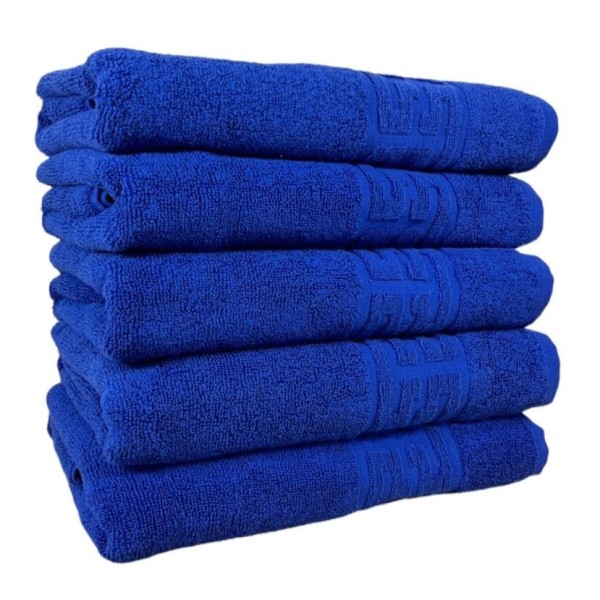 Set 5 prosoape de baie, Bumbac, Bordura Greceasca, 550g/m² cu fir dublu, 70x140cm, Albastru, GC-9