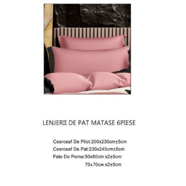 Lenjerie de pat din Matase, 6 Piese, Pat 2 Persoane, Cearceaf de pat 230 x 245cm, TAL-05 Lenjerie de pat din Matase, 6 Piese, Pat 2 Persoane, Cearceaf de pat 230 x 245cm, TAL-05
